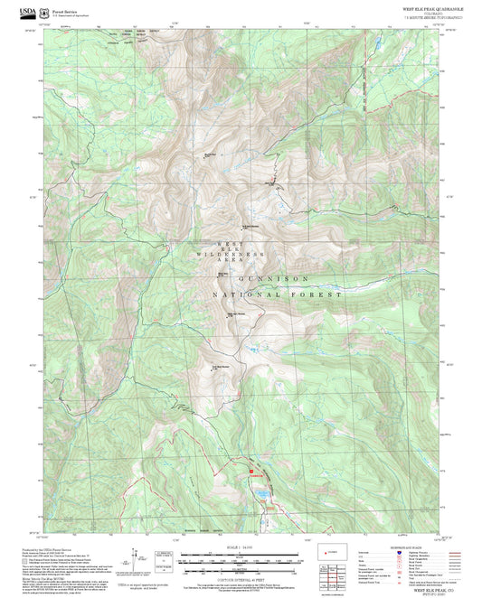 2025 Forest Service Topo Map of West Elk Peak Colorado
