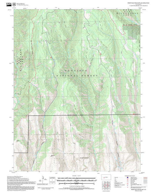 2025 Forest Service Topo Map of West Elk Peak SW Colorado