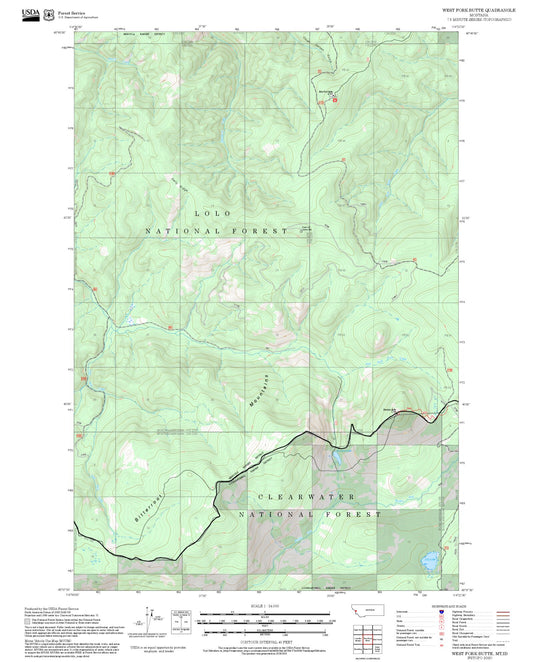 2025 Forest Service Topo Map of West Fork Butte Montana