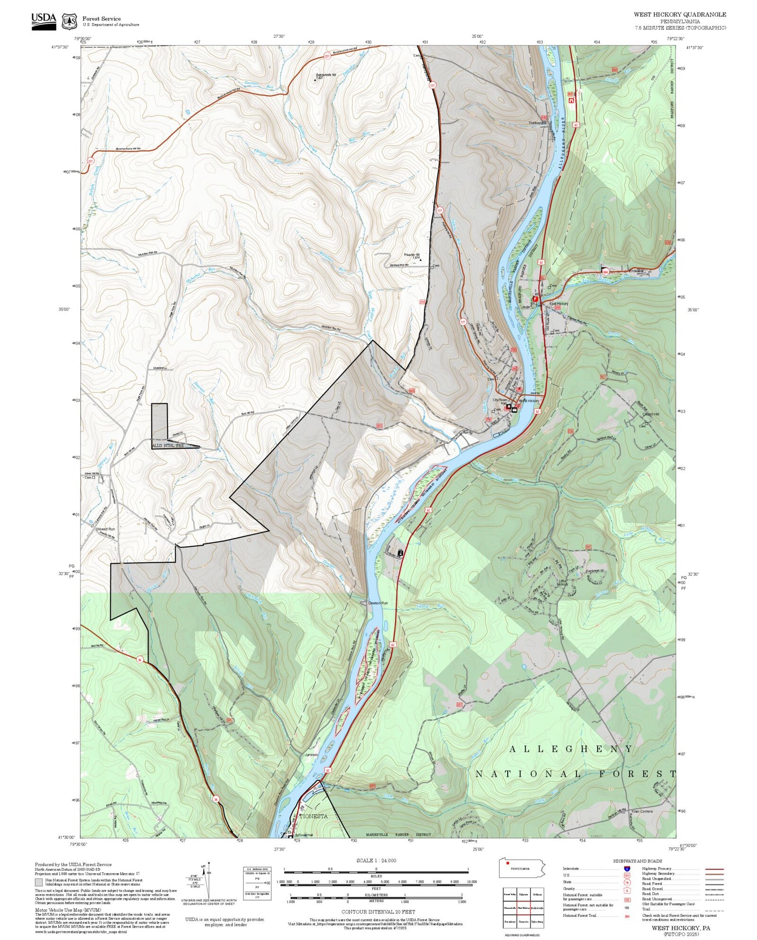 2025 Forest Service Topo Map of West Hickory Pennsylvania