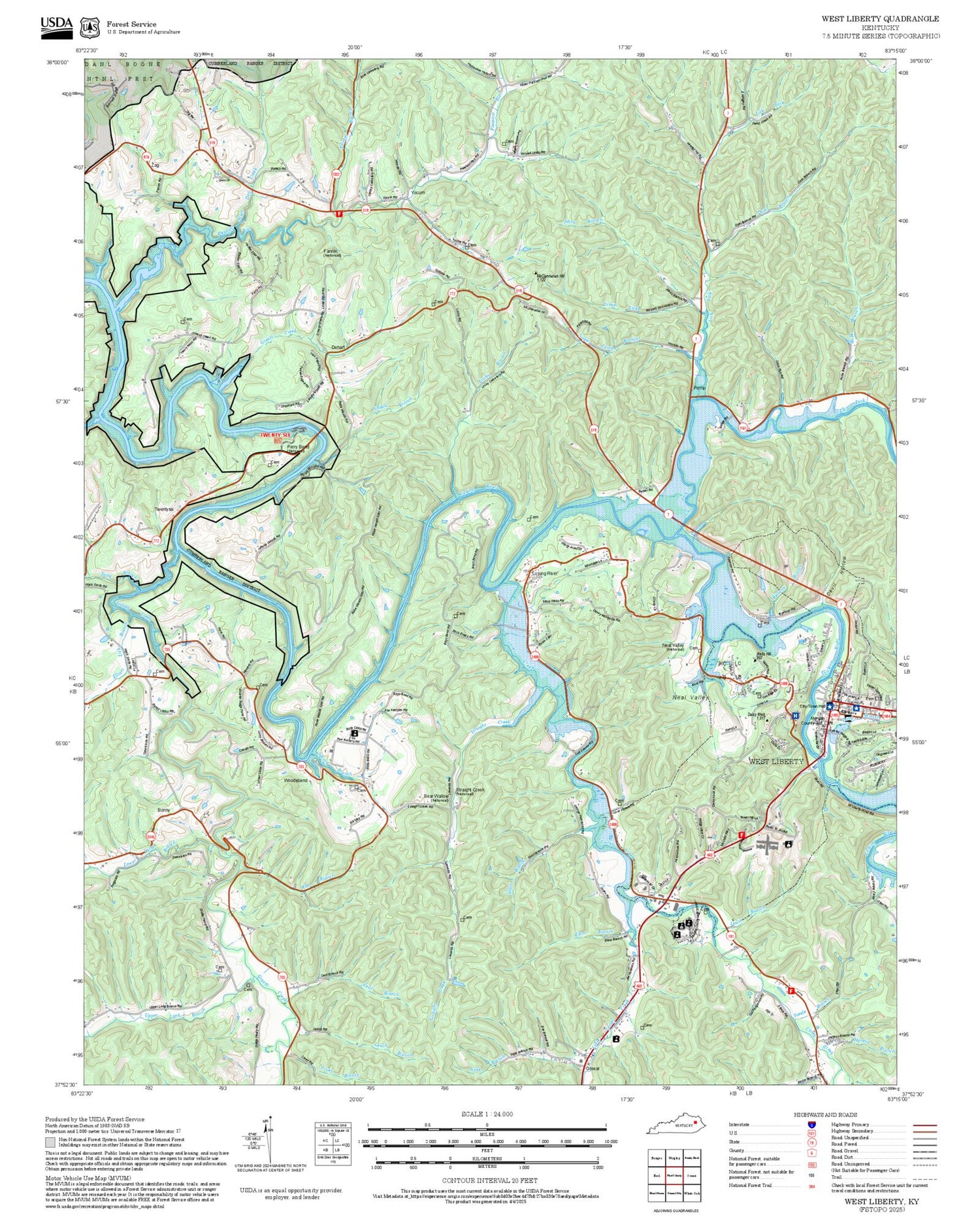 2025 Forest Service Topo Map of West Liberty Kentucky