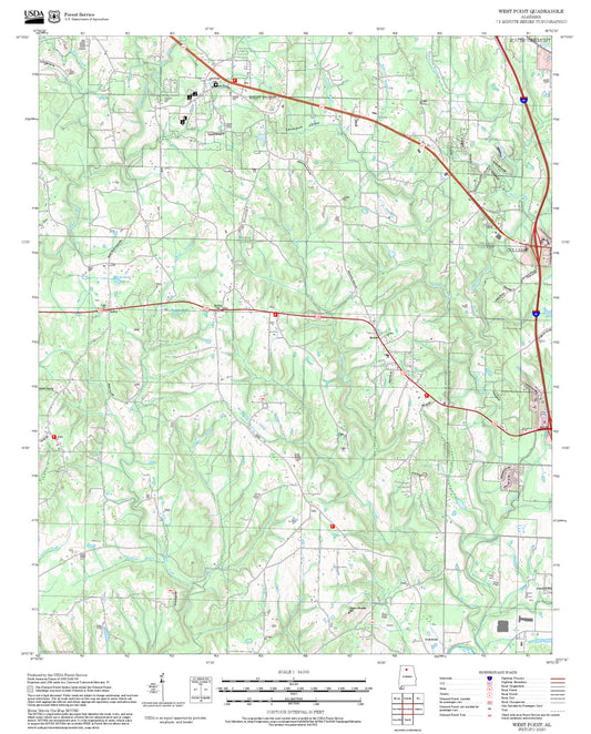 2025 Forest Service Topo Map of West Point Alabama