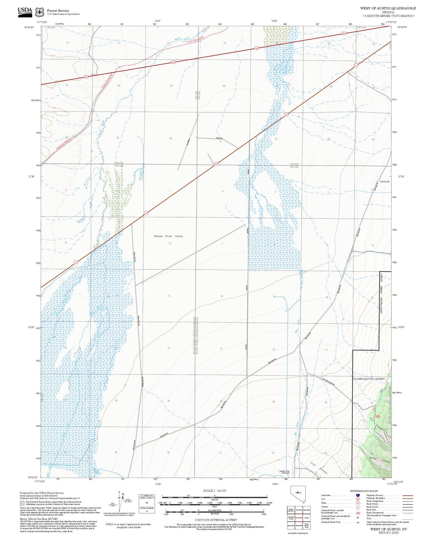 2025 Forest Service Topo Map of West of Austin Nevada
