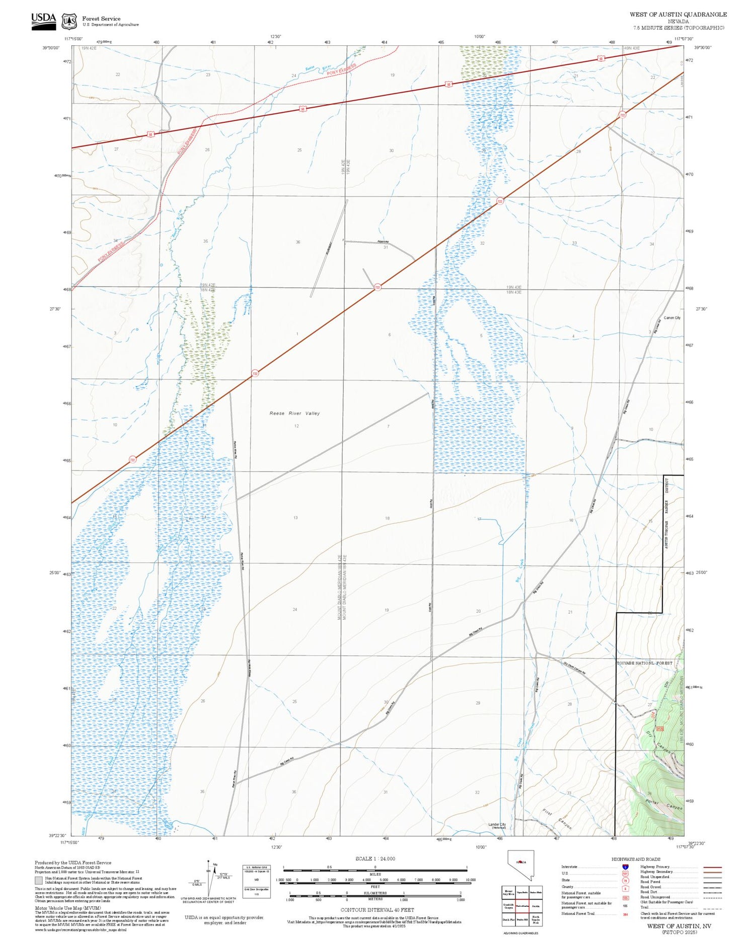 2025 Forest Service Topo Map of West of Austin Nevada