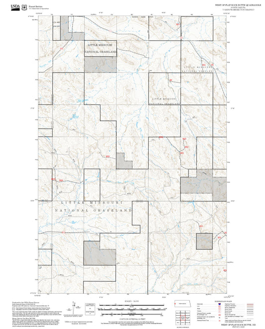 2025 Forest Service Topo Map of West of Flat Rock Butte North Dakota
