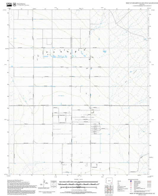 2025 Forest Service Topo Map of West of Greasewood Mountain Arizona