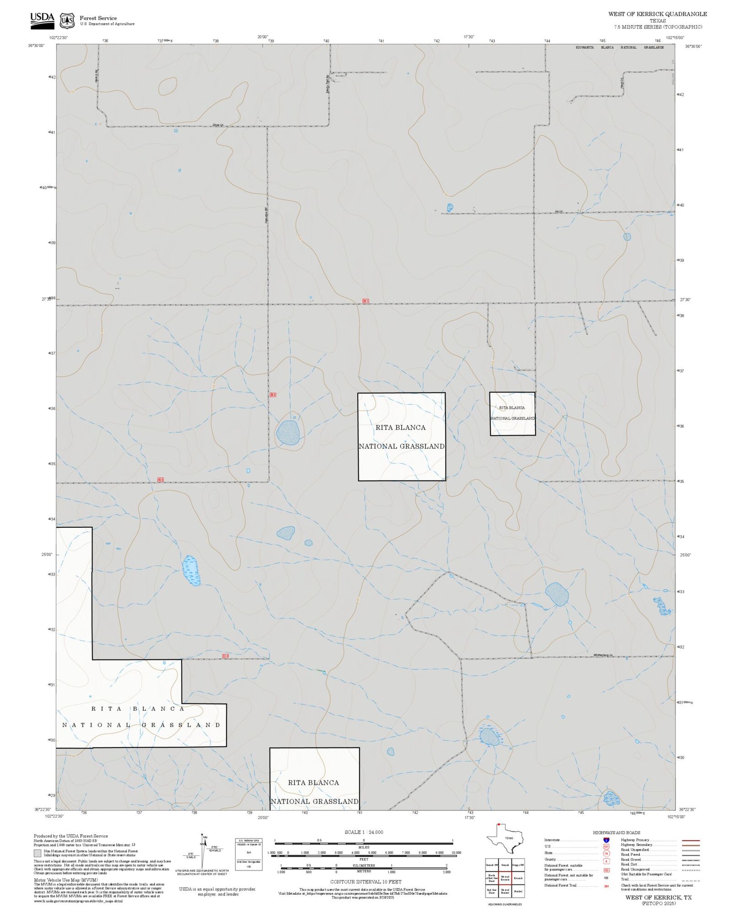 2025 Forest Service Topo Map of West of Kerrick Texas