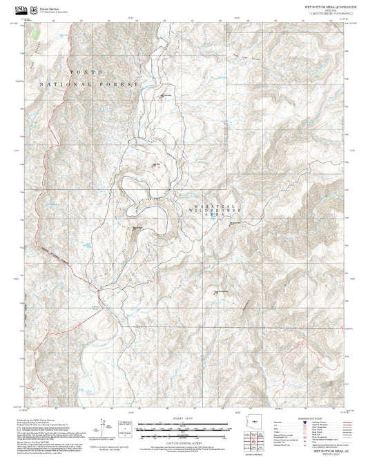 2025 Forest Service Topo Map of Wet Bottom Mesa Arizona