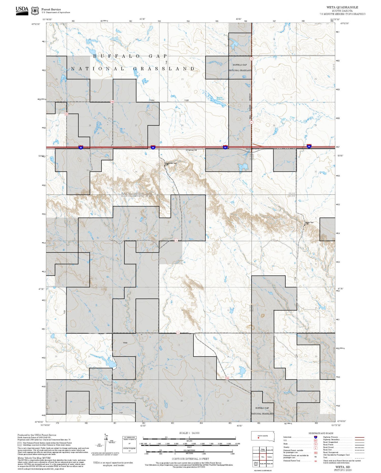 2025 Forest Service Topo Map of Weta South Dakota