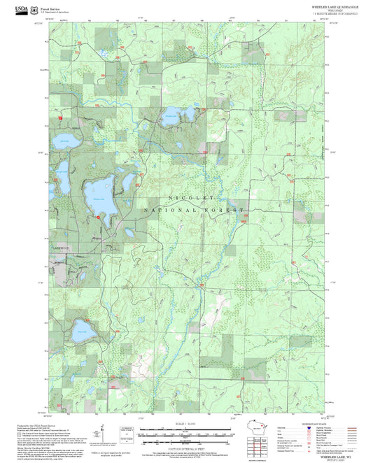 2025 Forest Service Topo Map of Wheeler Lake Wisconsin