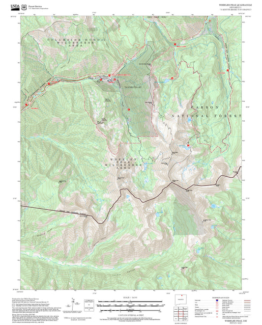 2025 Forest Service Topo Map of Wheeler Peak New Mexico
