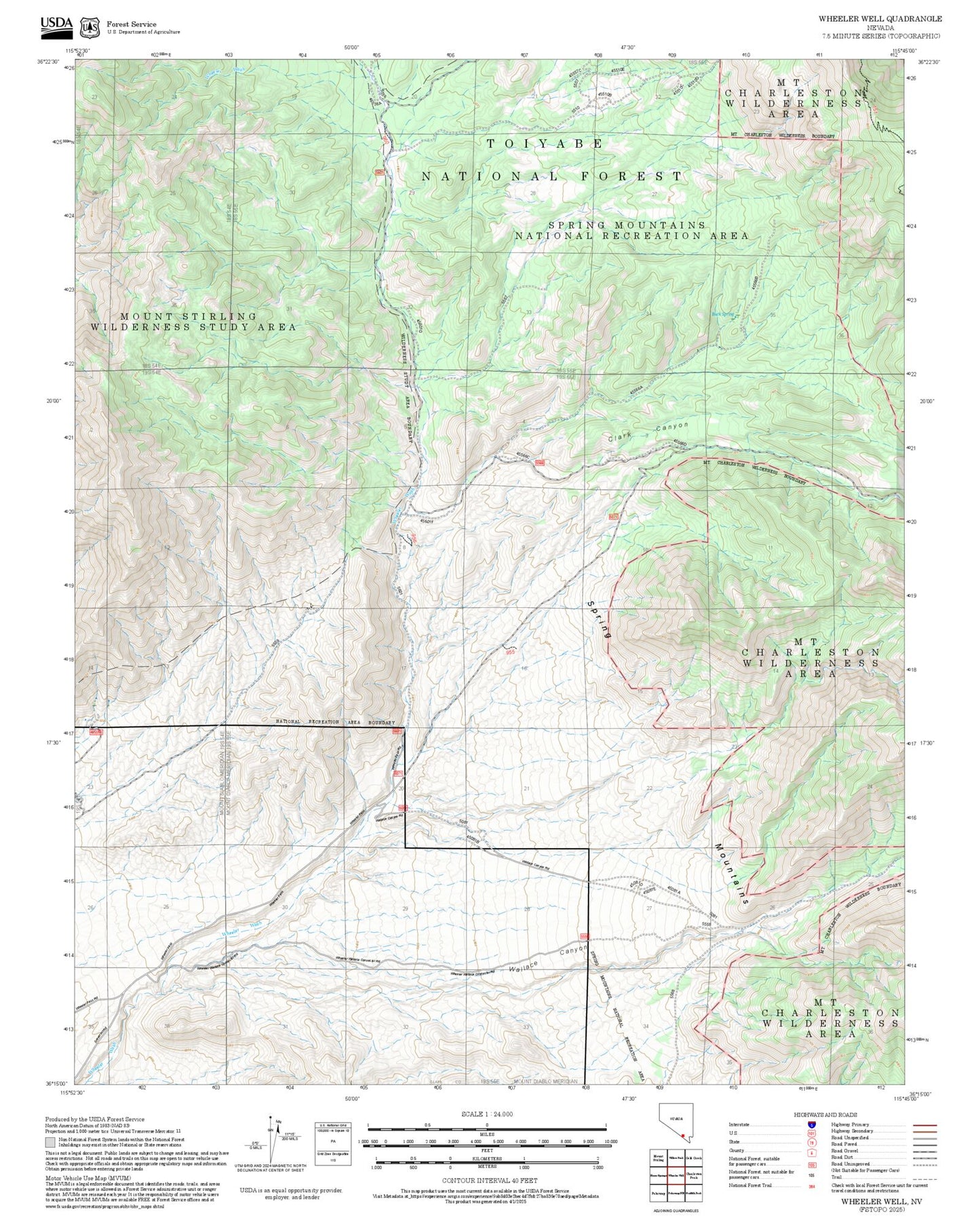 2025 Forest Service Topo Map of Wheeler Well Nevada