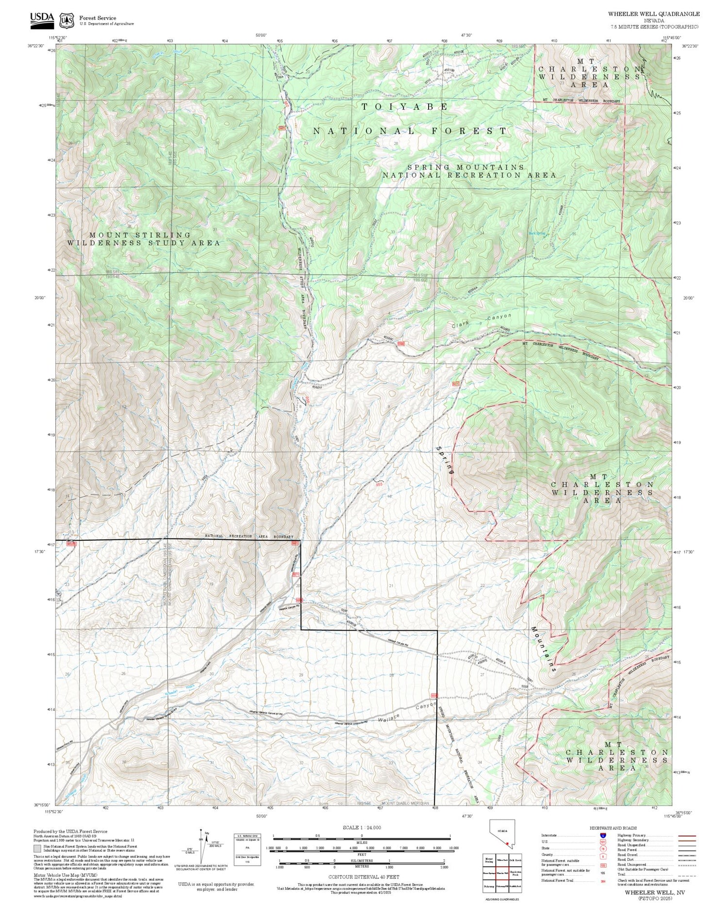 2025 Forest Service Topo Map of Wheeler Well Nevada