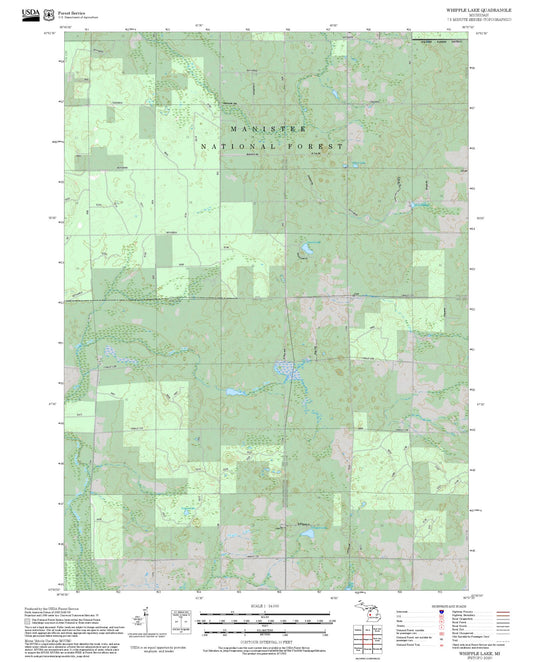 2025 Forest Service Topo Map of Whipple Lake Michigan