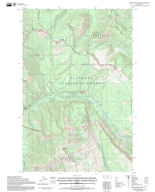 2025 Forest Service Topo Map of Whitcomb Peak Montana