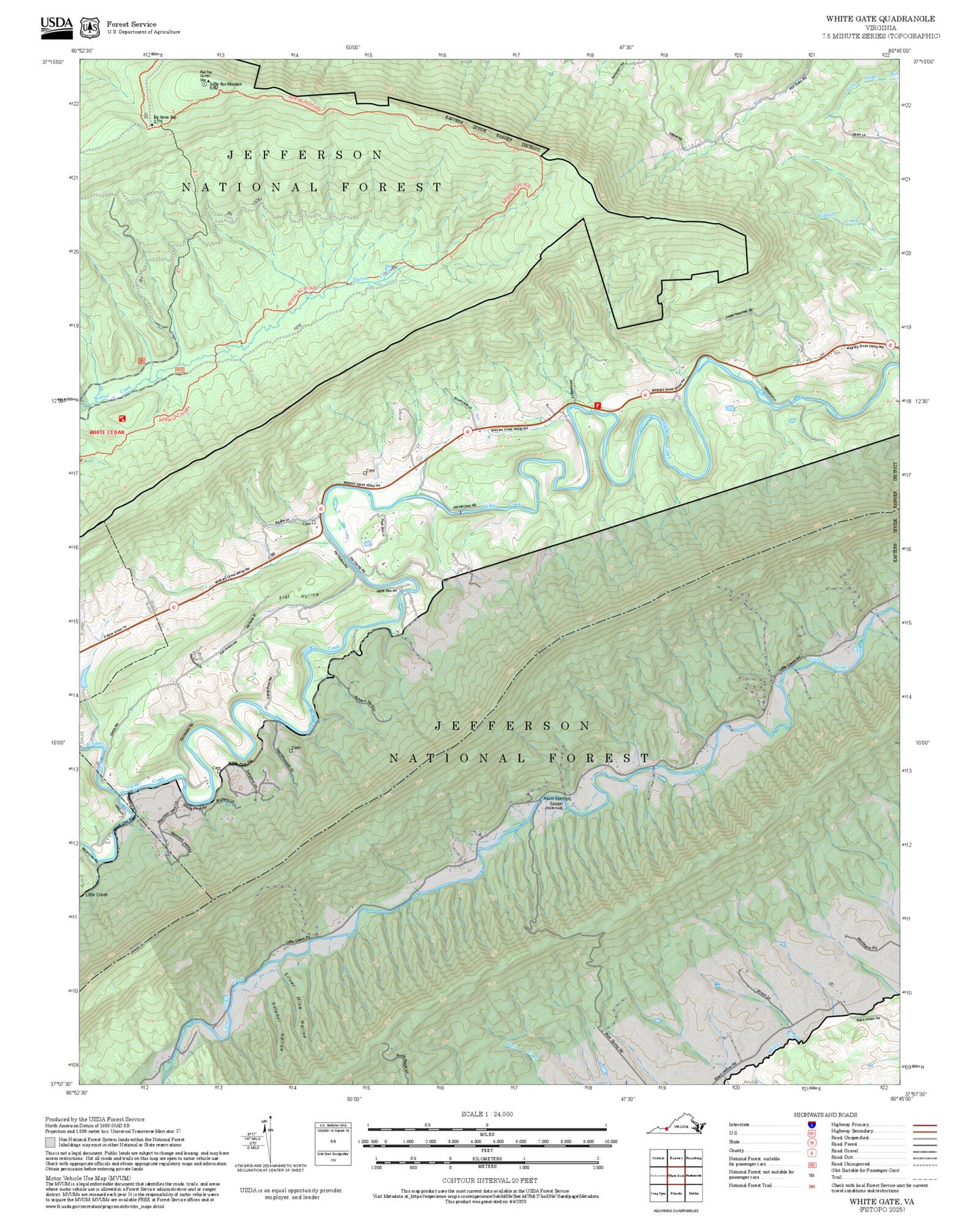 2025 Forest Service Topo Map of White Gate Virginia
