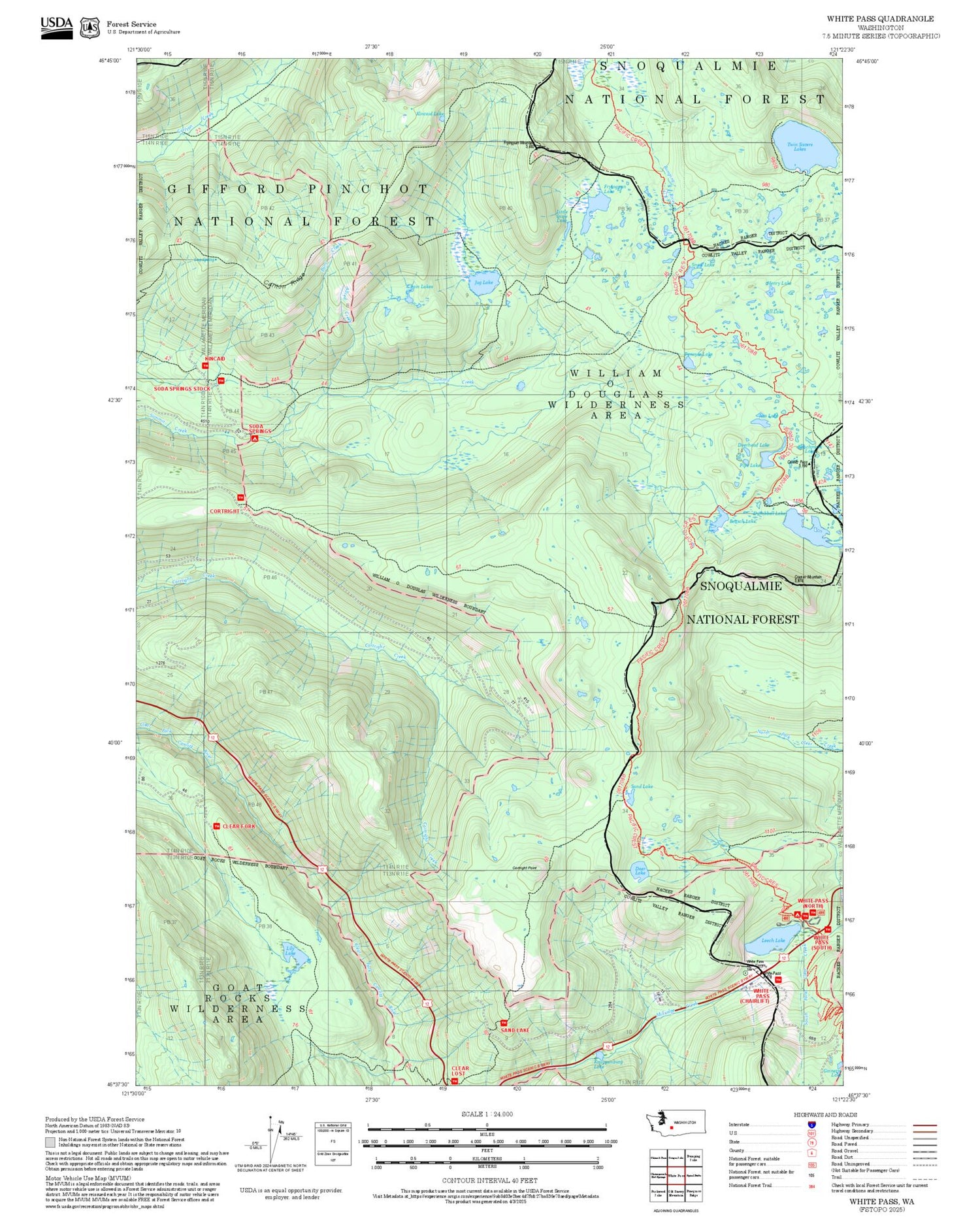 2025 Forest Service Topo Map of White Pass Washington