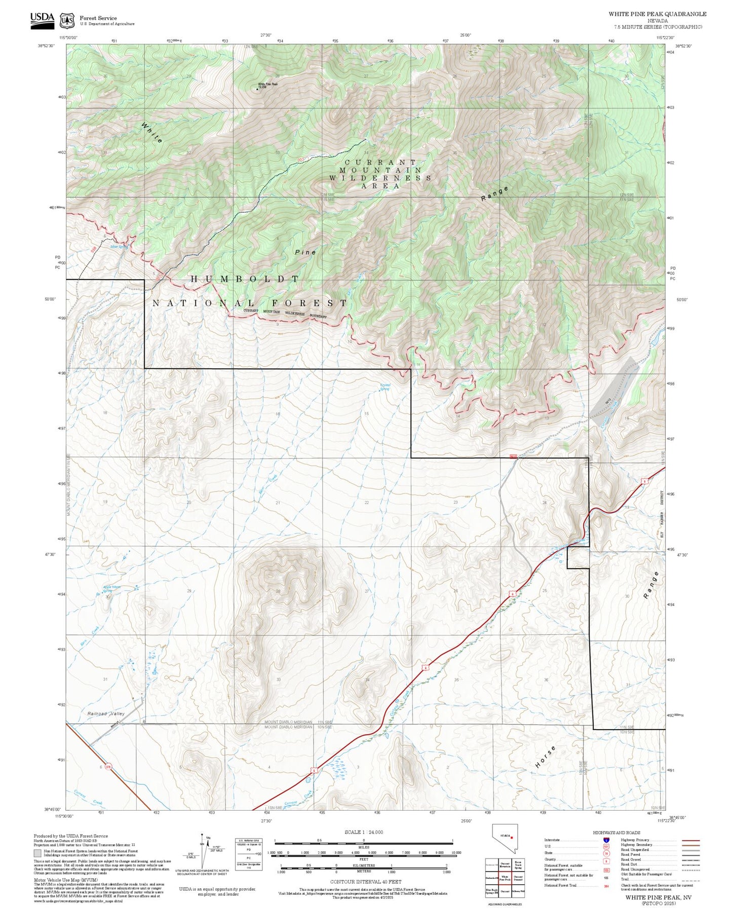 2025 Forest Service Topo Map of White Pine Peak Nevada