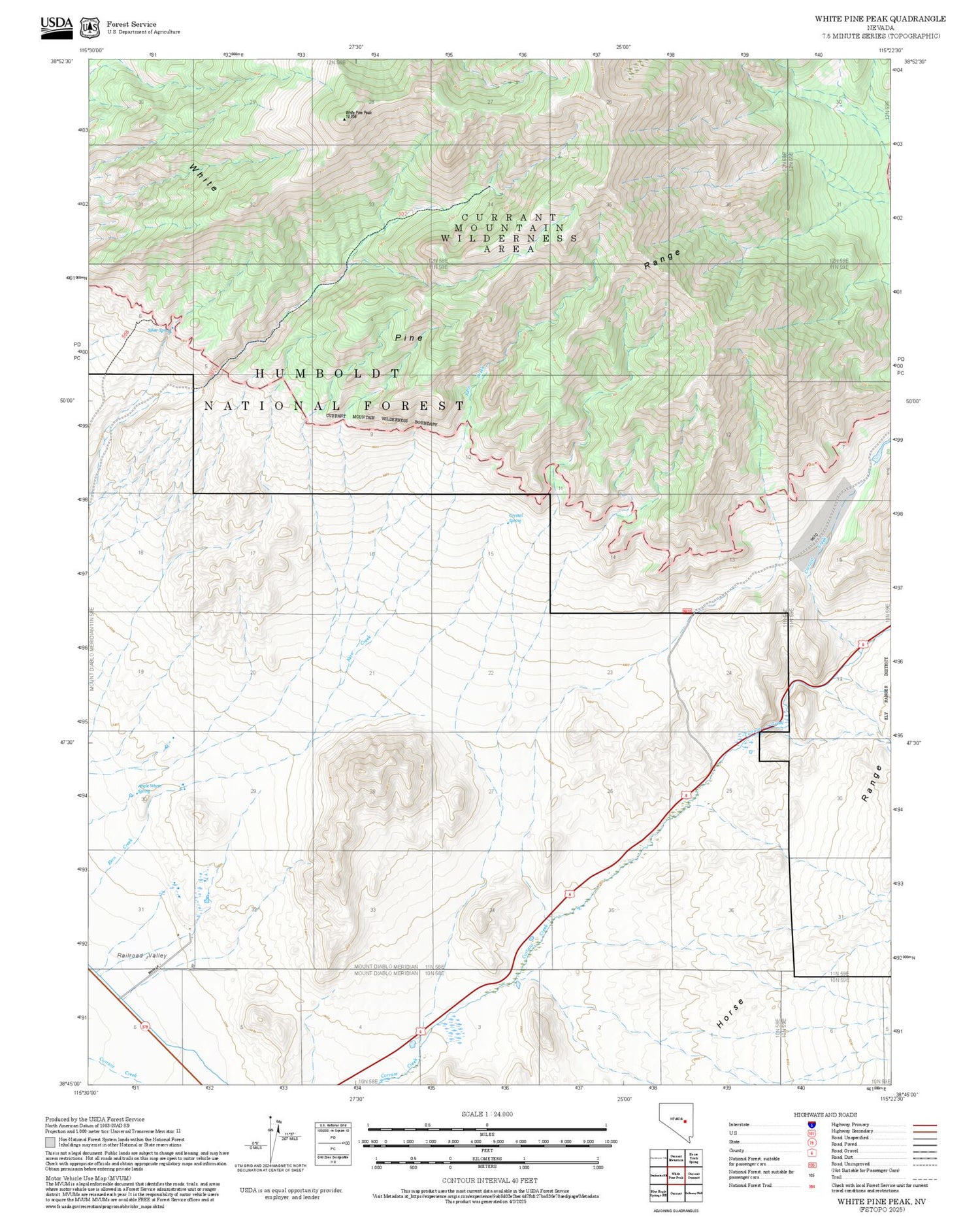 2025 Forest Service Topo Map of White Pine Peak Nevada