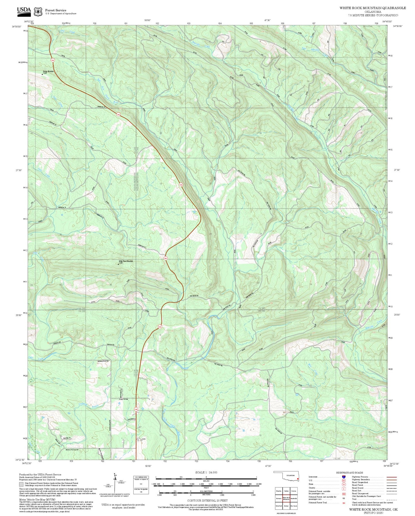 2025 Forest Service Topo Map of White Rock Mountain Oklahoma