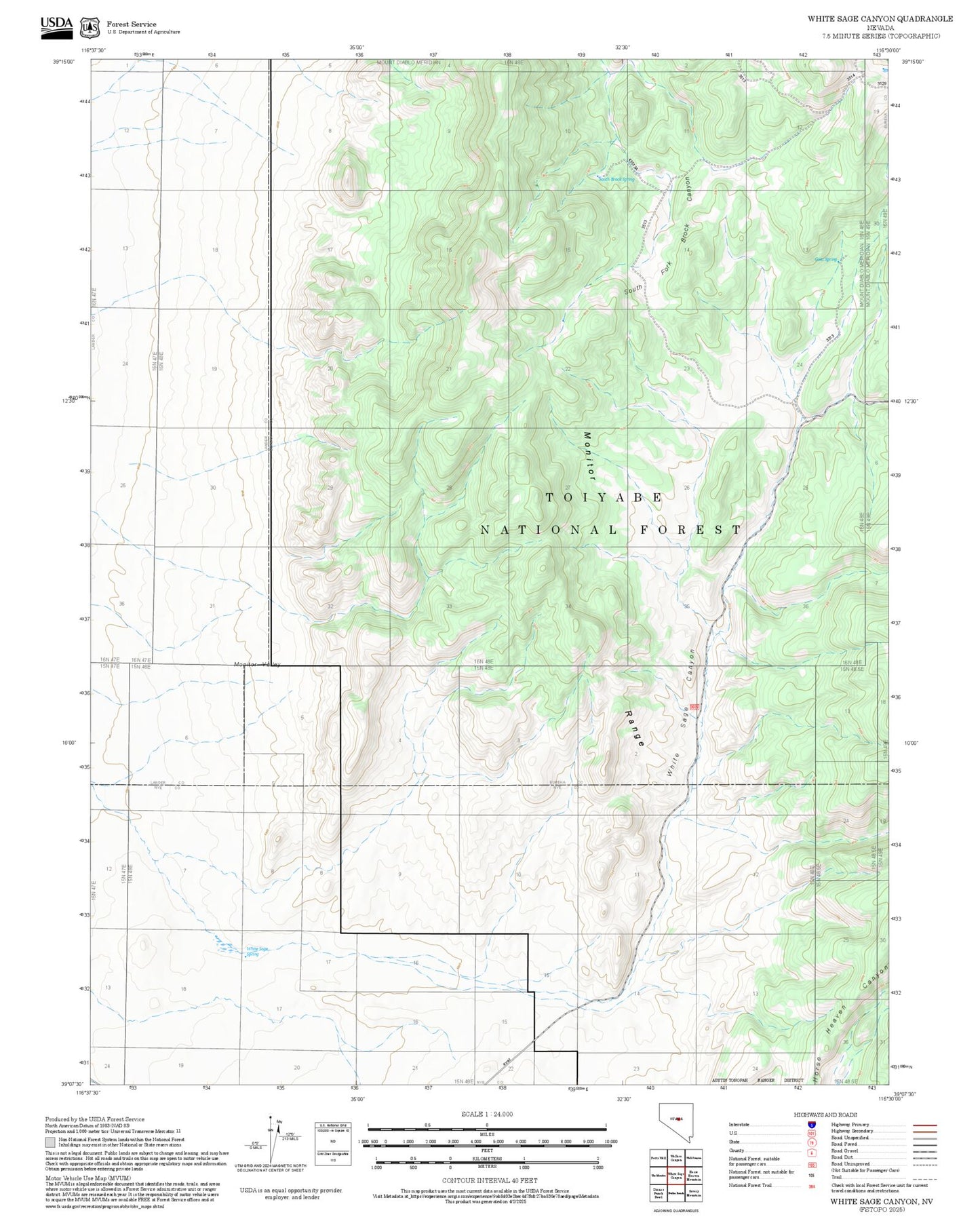 2025 Forest Service Topo Map of White Sage Canyon Nevada