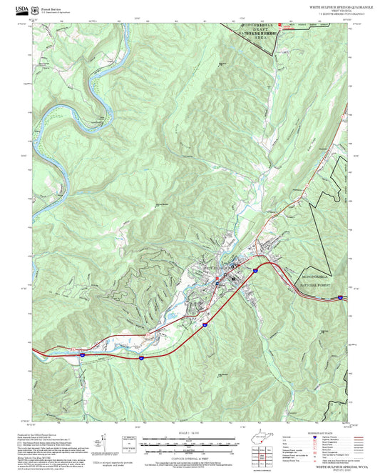 2025 Forest Service Topo Map of White Sulphur Springs West Virginia