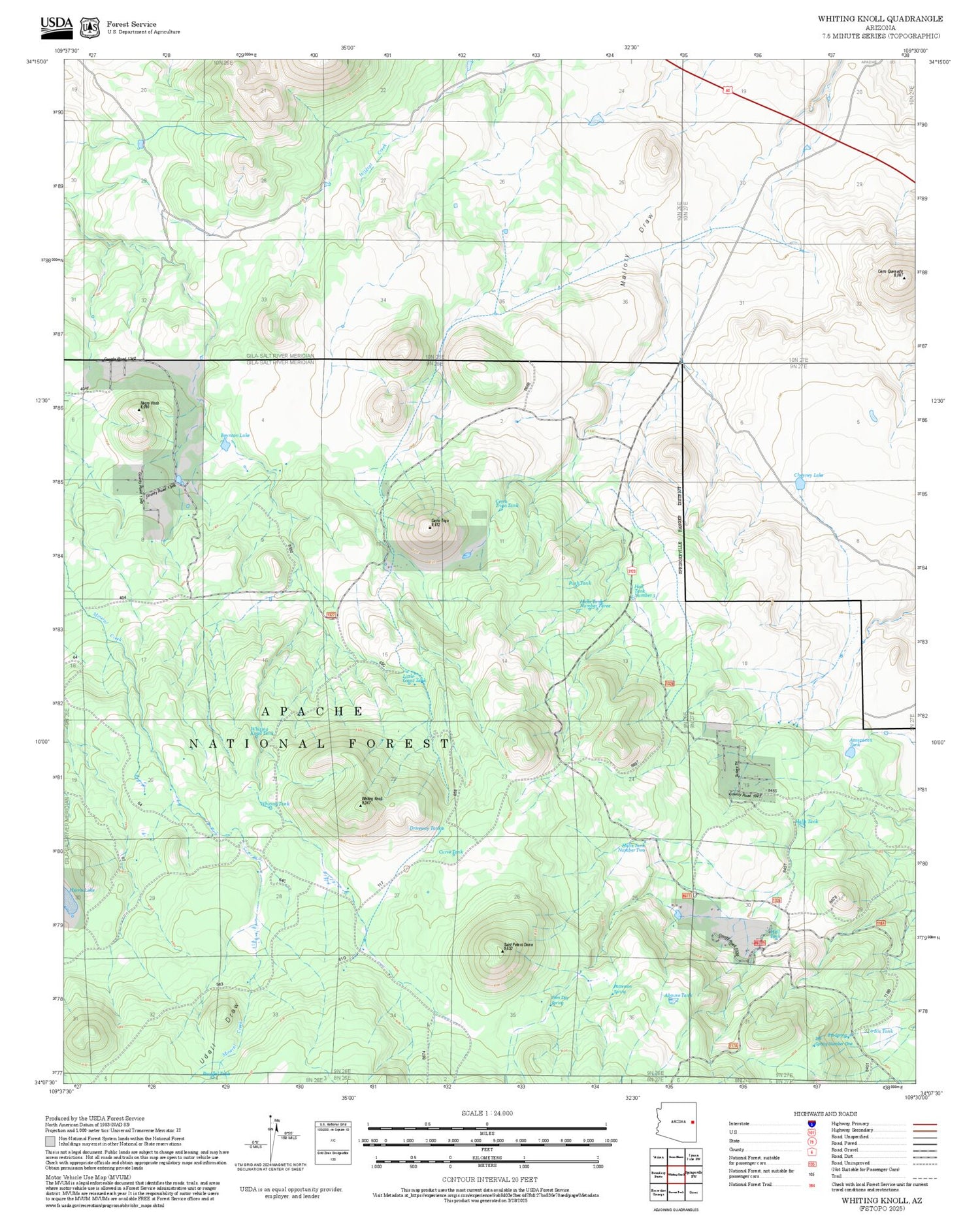 2025 Forest Service Topo Map of Whiting Knoll Arizona