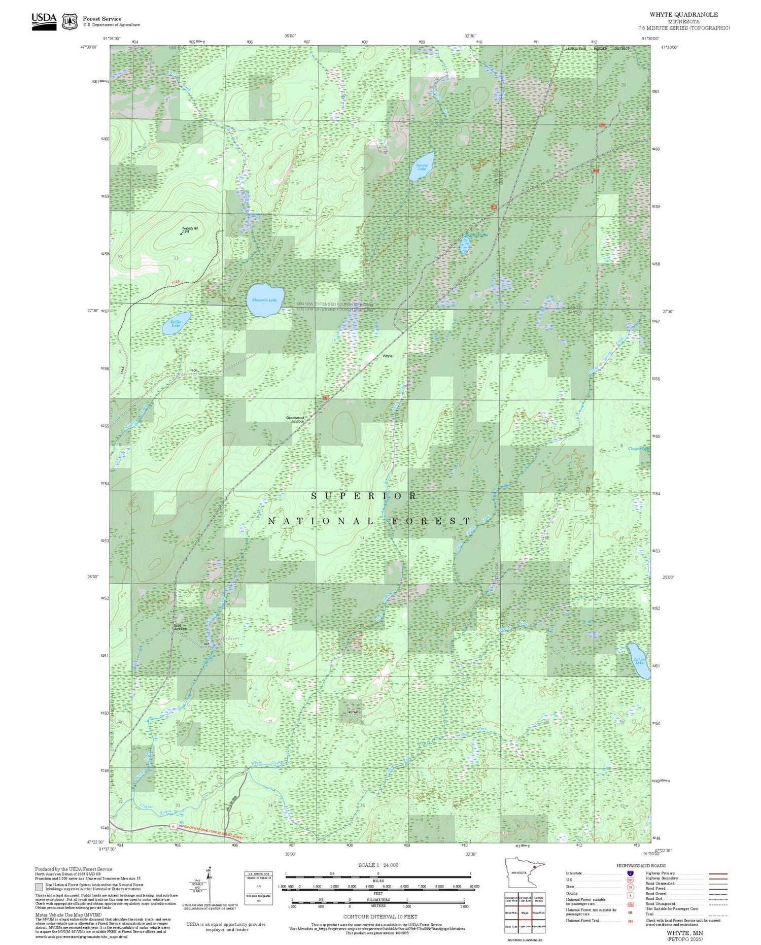 2025 Forest Service Topo Map of Whyte Minnesota