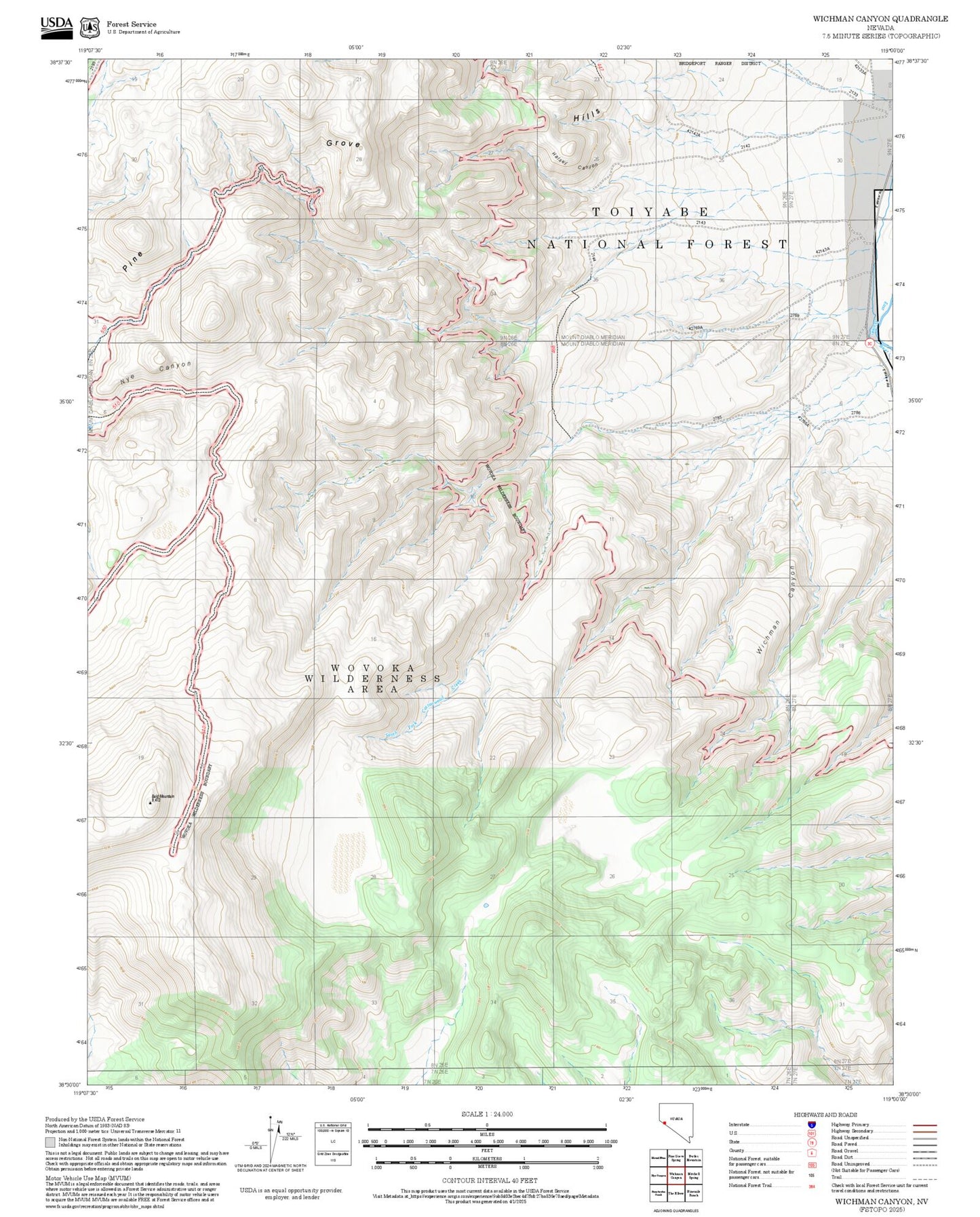 2025 Forest Service Topo Map of Wichman Canyon Nevada