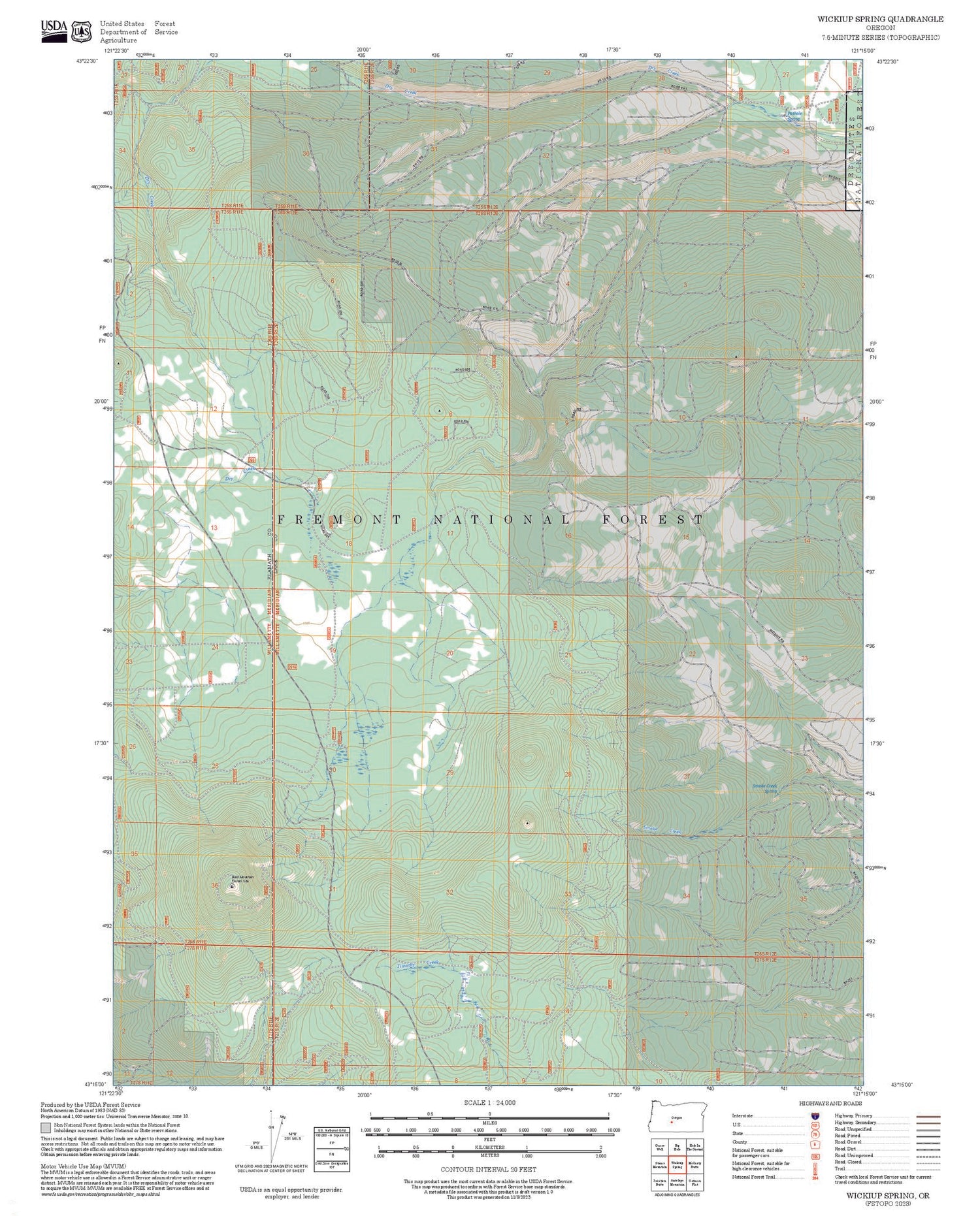 2025 Forest Service Topo Map of Wickiup Spring Oregon