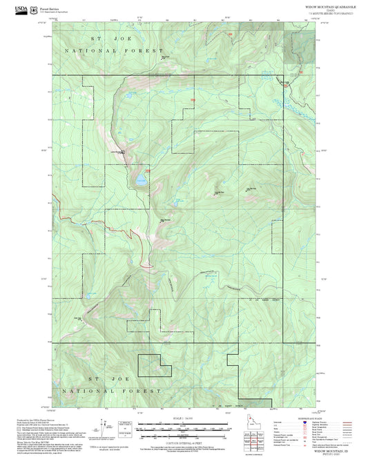 2025 Forest Service Topo Map of Widow Mountain Idaho