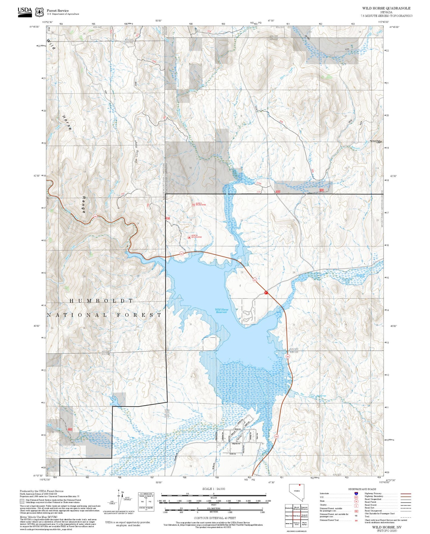 2025 Forest Service Topo Map of Wild Horse Nevada
