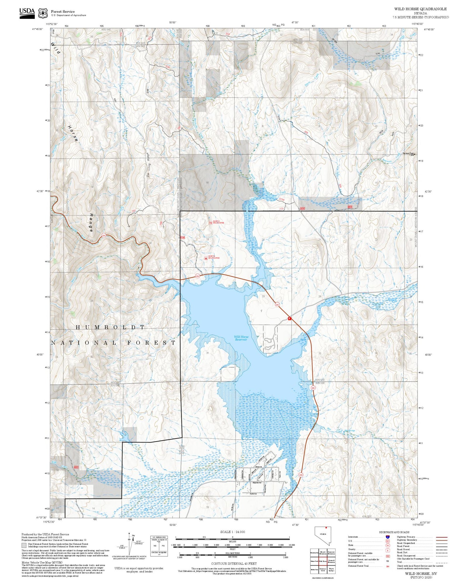 2025 Forest Service Topo Map of Wild Horse Nevada