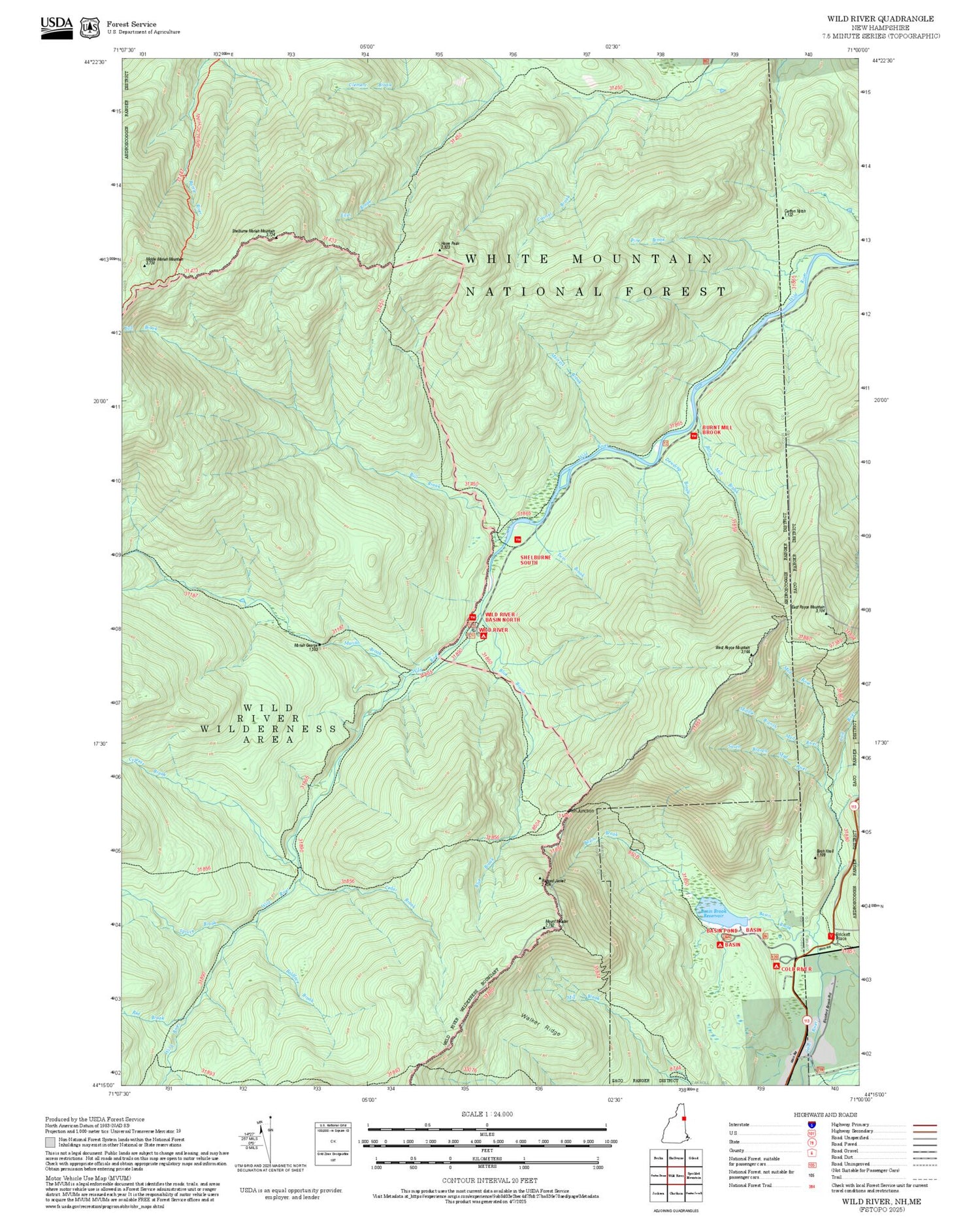 2025 Forest Service Topo Map of Wild River New Hampshire