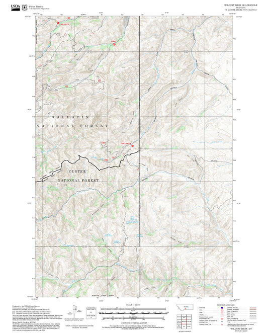 2025 Forest Service Topo Map of Wildcat Draw Montana