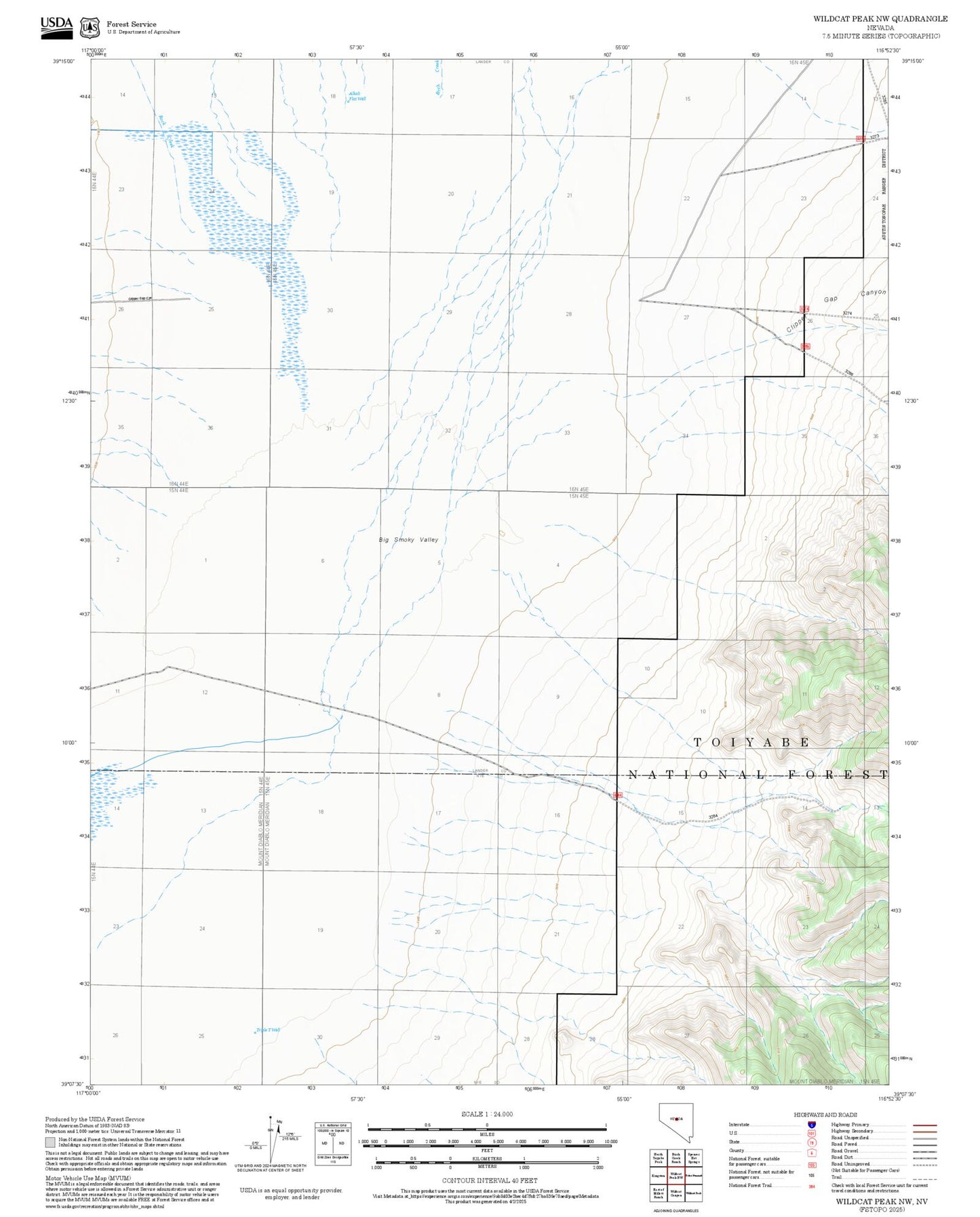 2025 Forest Service Topo Map of Wildcat Peak NW Nevada