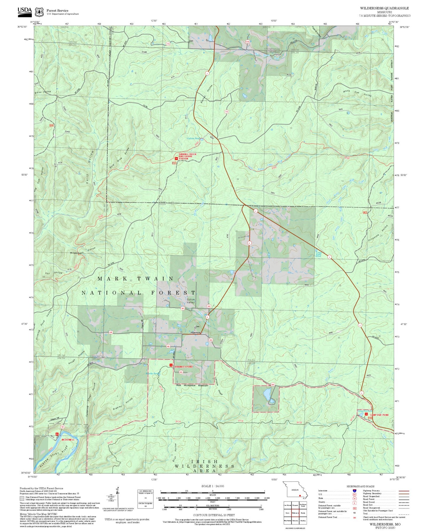 2025 Forest Service Topo Map of Wilderness Missouri