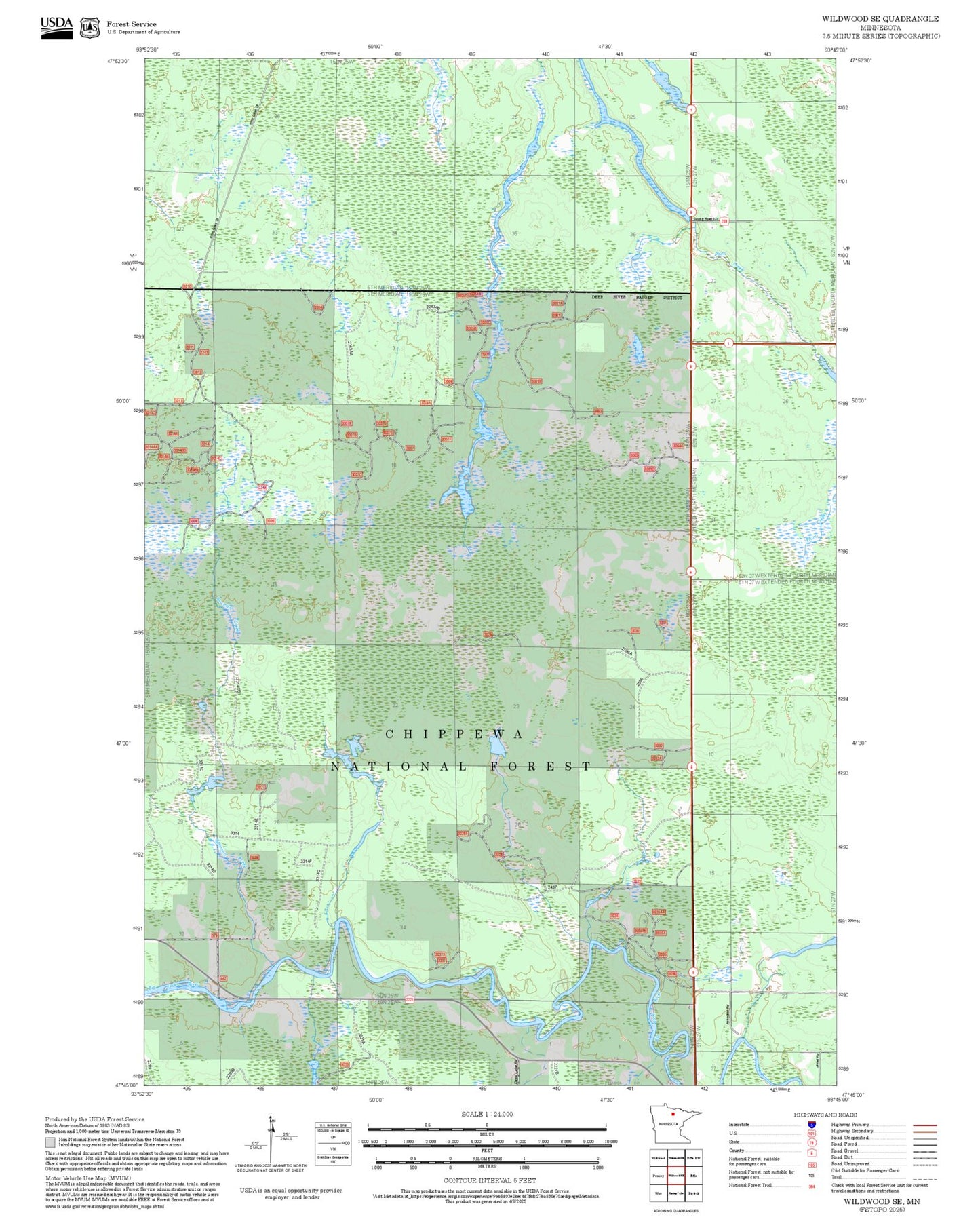 2025 Forest Service Topo Map of Wildwood SE Minnesota