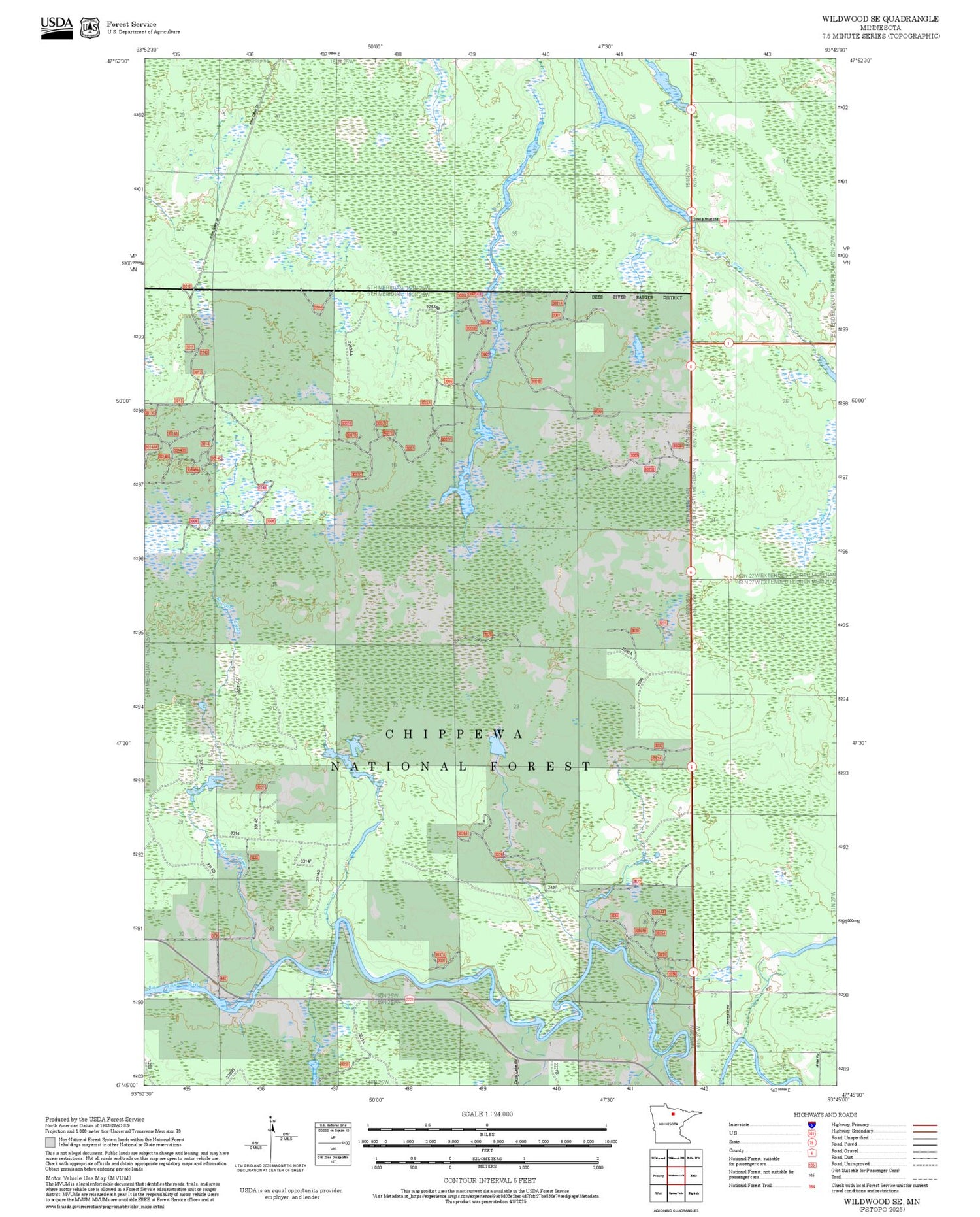2025 Forest Service Topo Map of Wildwood SE Minnesota