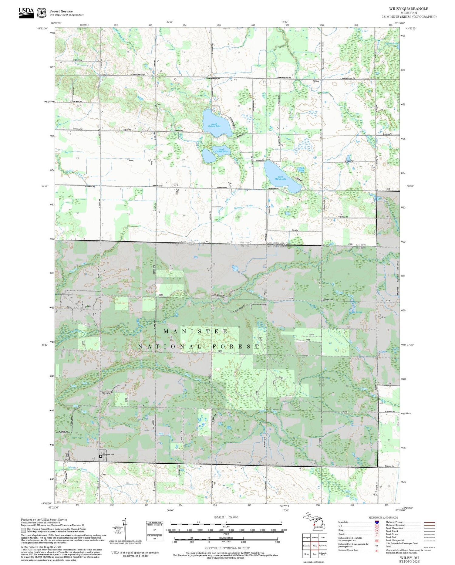 2025 Forest Service Topo Map of Wiley Michigan