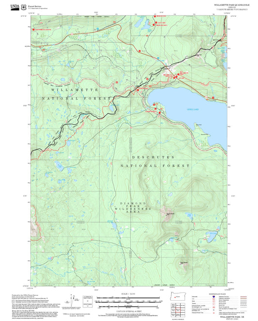 2025 Forest Service Topo Map of Willamette Pass Oregon