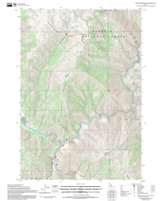 2025 Forest Service Topo Map of Williams Peak Idaho