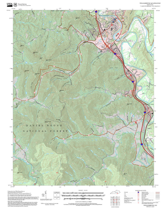 2025 Forest Service Topo Map of Williamsburg Kentucky