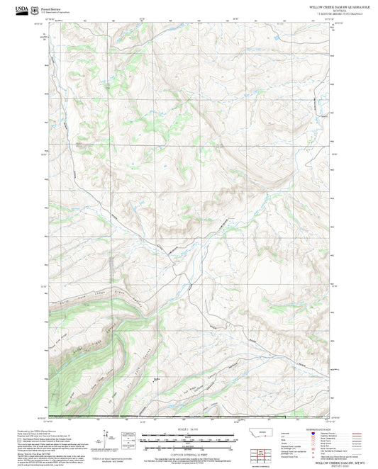 2025 Forest Service Topo Map of Willow Creek Dam SW Montana