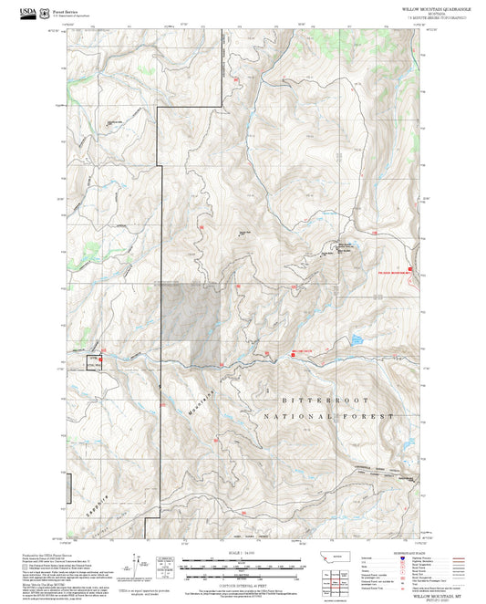 2025 Forest Service Topo Map of Willow Mountain Montana