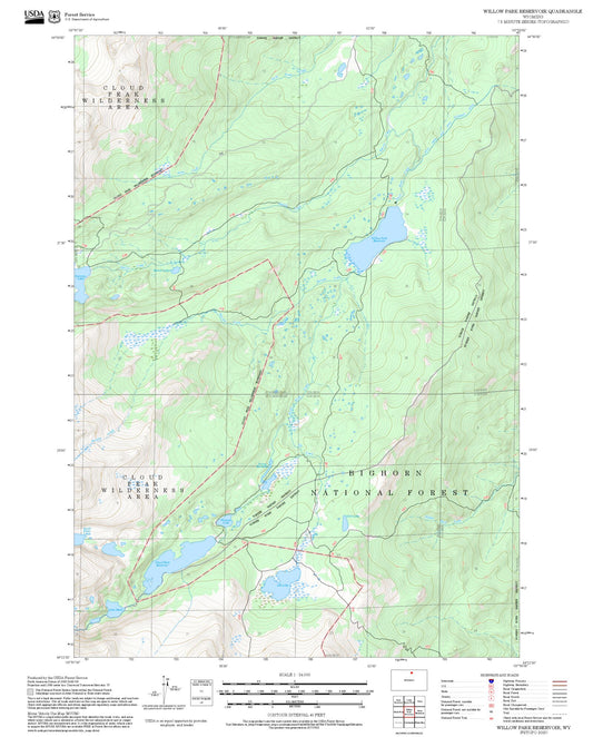 2025 Forest Service Topo Map of Willow Park Reservoir Wyoming