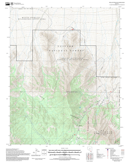2025 Forest Service Topo Map of Willow Peak Nevada