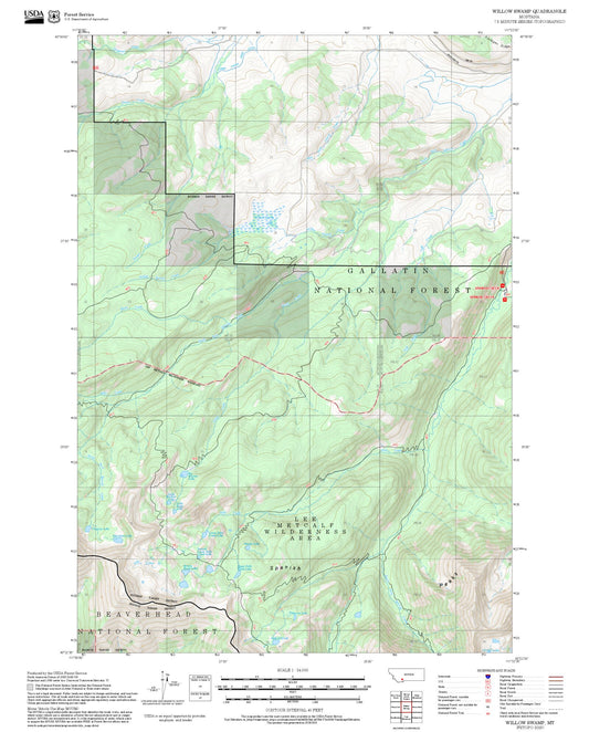 2025 Forest Service Topo Map of Willow Swamp Montana