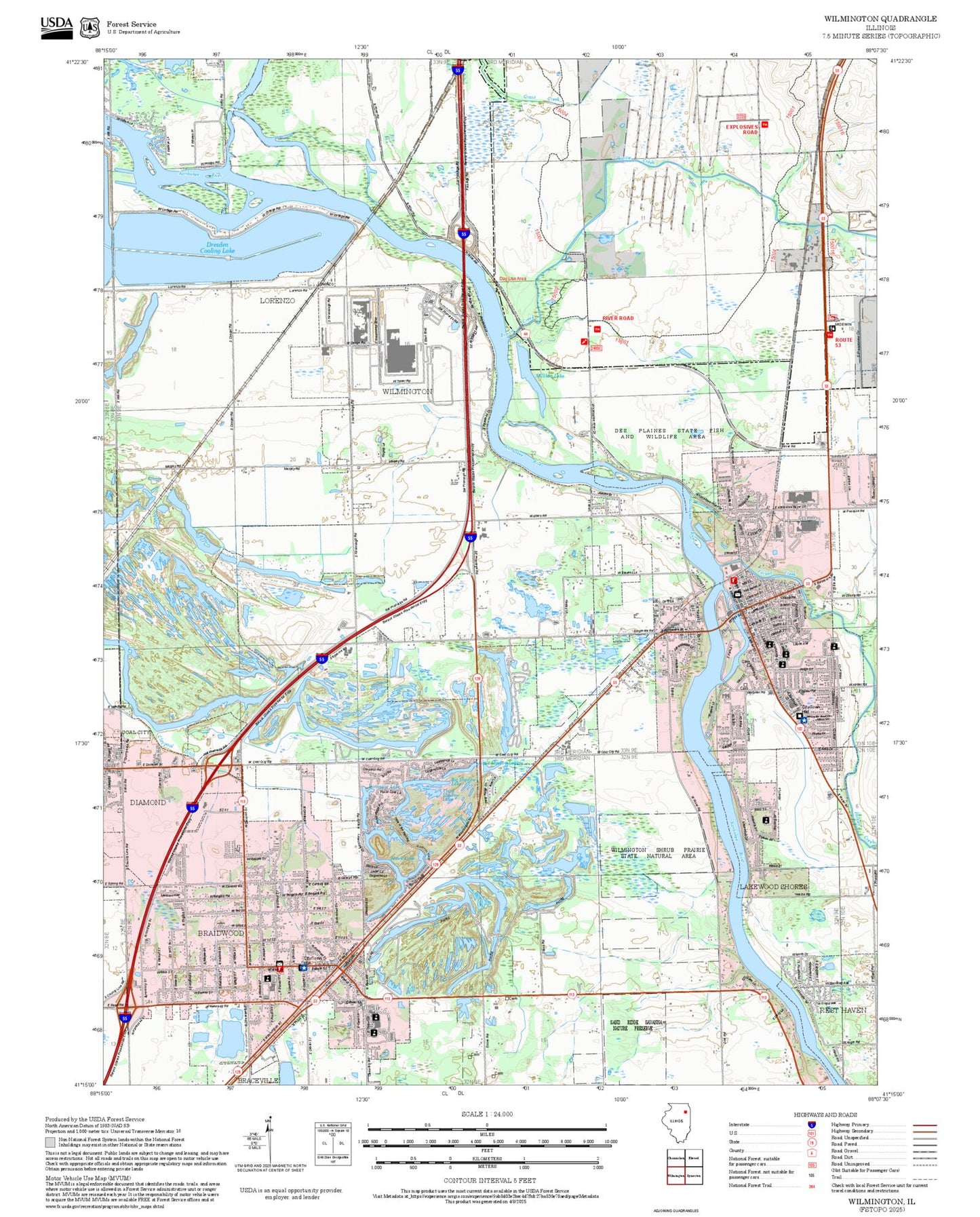 2025 Forest Service Topo Map of Wilmington Illinois
