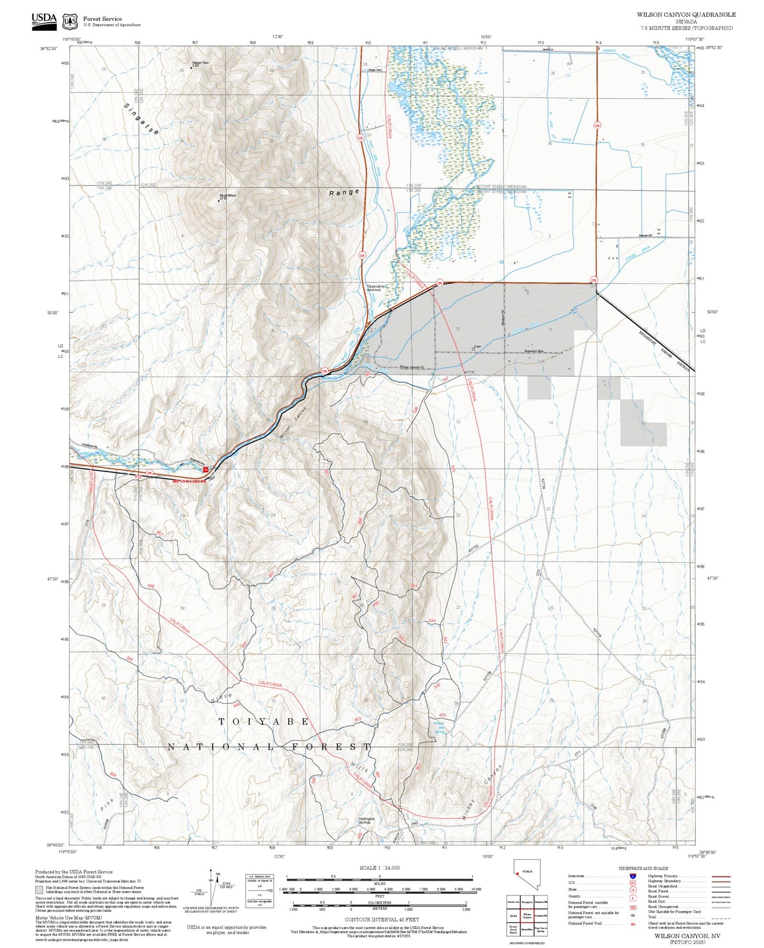 2025 Forest Service Topo Map of Wilson Canyon Nevada